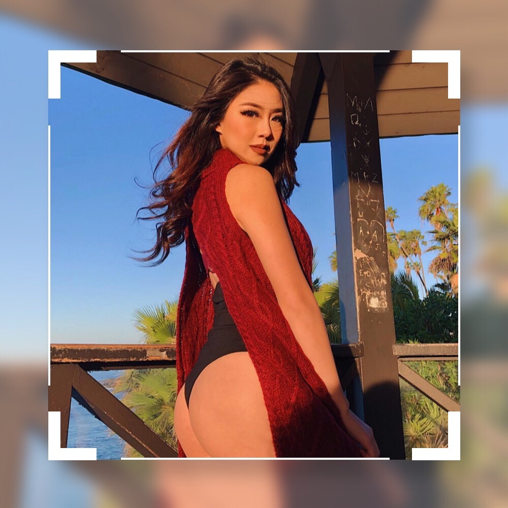 Red open back turtleneck